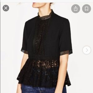 Zara XS black lace peplum blouse